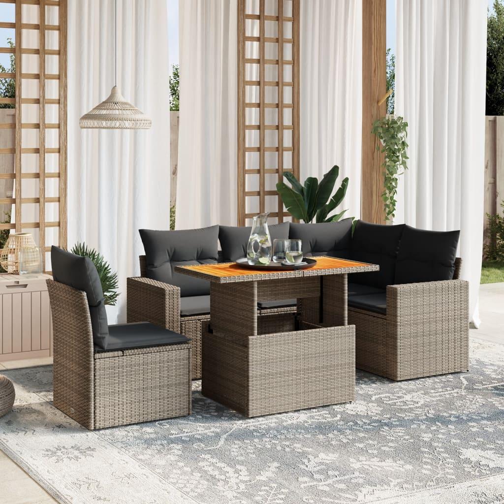 Sofasæt til haven 6 dele med hynder polyrattan grå