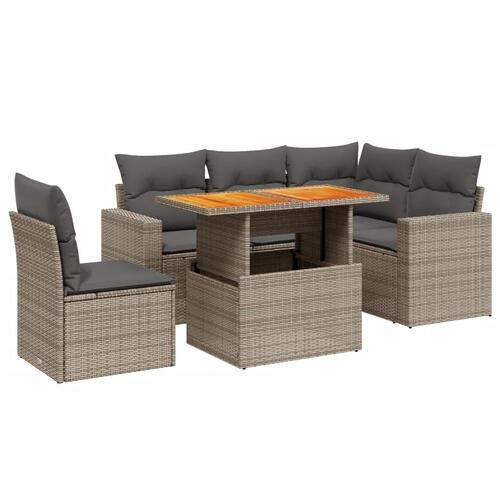 Sofasæt til haven 6 dele med hynder polyrattan grå