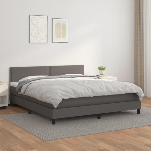 Kontinentalseng 180x200 cm i gråt kunstlæder med madras og topmadras