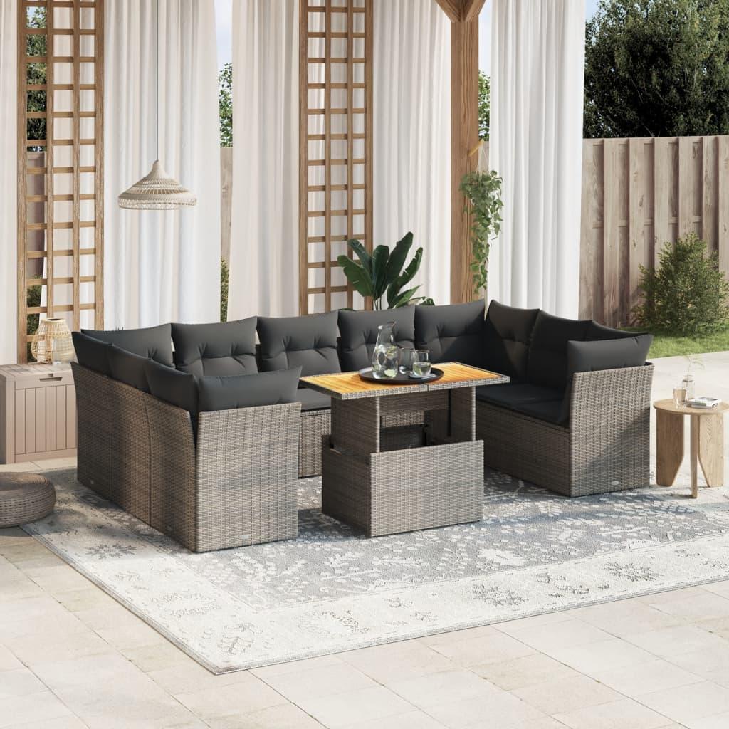 Sofasæt til haven 10 dele med hynder polyrattan grå