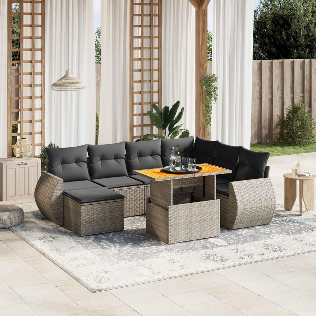Sofasæt til haven i polyrattan - 8 dele med hynder, grå