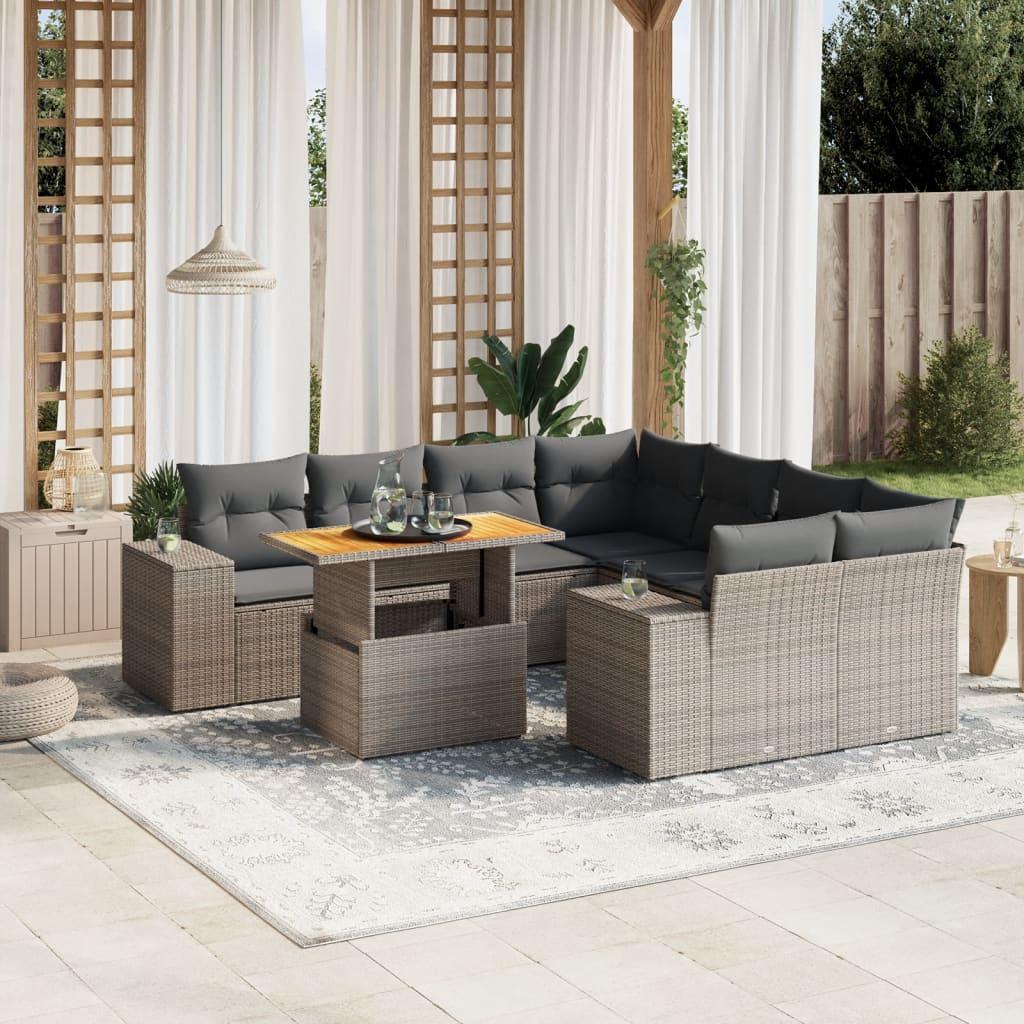 Sofasæt til haven 9 dele med hynder polyrattan grå