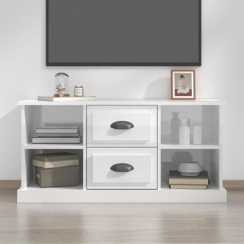 Tv-bord 99,5x35,5x48 cm konstrueret træ hvid højglans