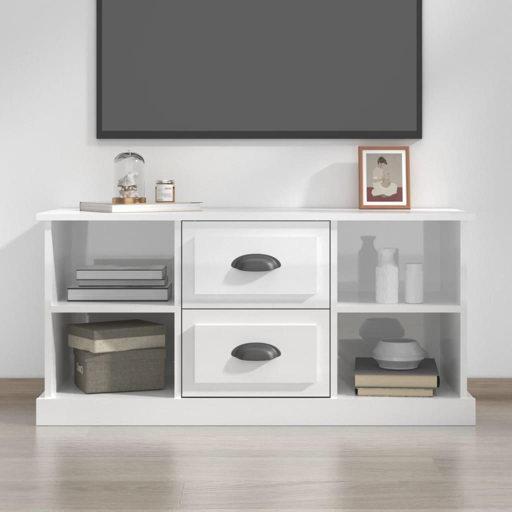 Tv-bord 99,5x35,5x48 cm konstrueret træ hvid højglans