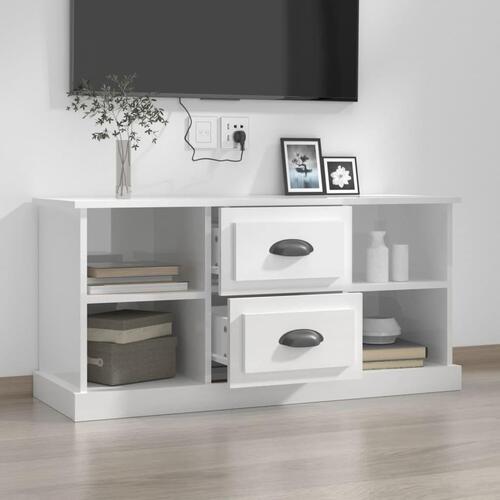 Tv-bord 99,5x35,5x48 cm konstrueret træ hvid højglans