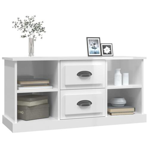 Tv-bord 99,5x35,5x48 cm konstrueret træ hvid højglans