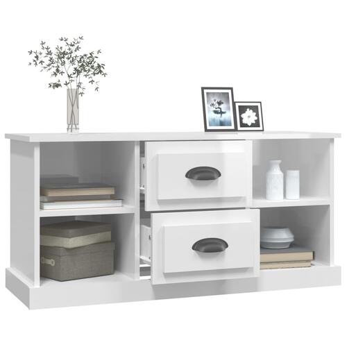 Tv-bord 99,5x35,5x48 cm konstrueret træ hvid højglans