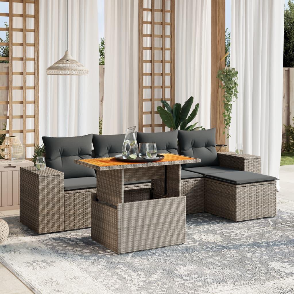 Sofasæt til haven 6 dele med hynder polyrattan grå