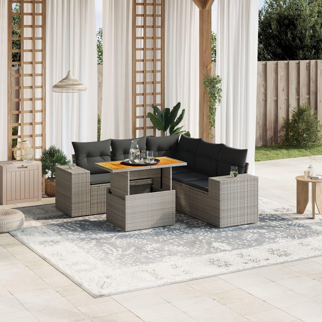 Sofasæt til haven 6 dele med hynder polyrattan grå
