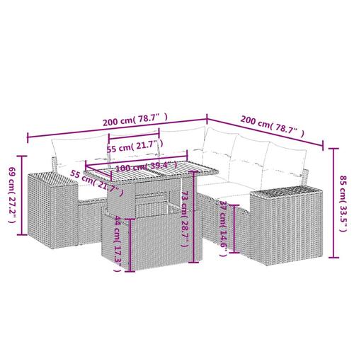 Sofasæt til haven 6 dele med hynder polyrattan grå