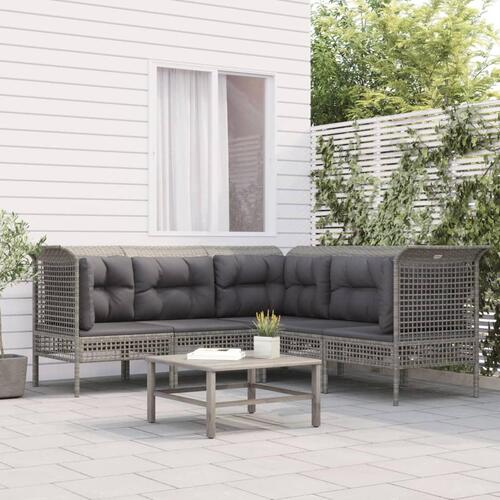 Loungesæt til haven 5 dele med hynder polyrattan grå