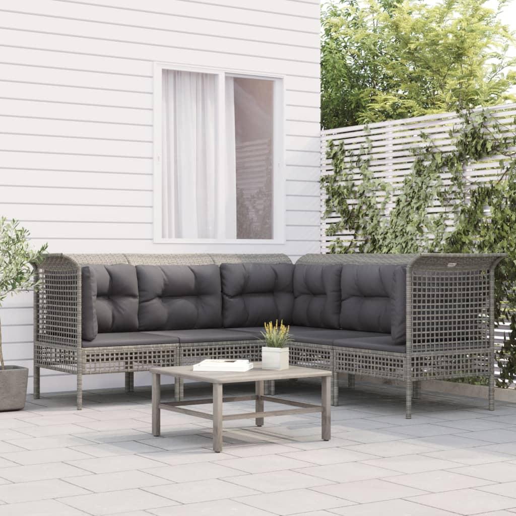 Loungesæt til haven 5 dele med hynder polyrattan grå