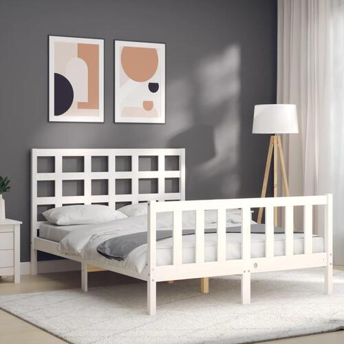 Sengeramme med sengegavl Small Double massivt træ hvid