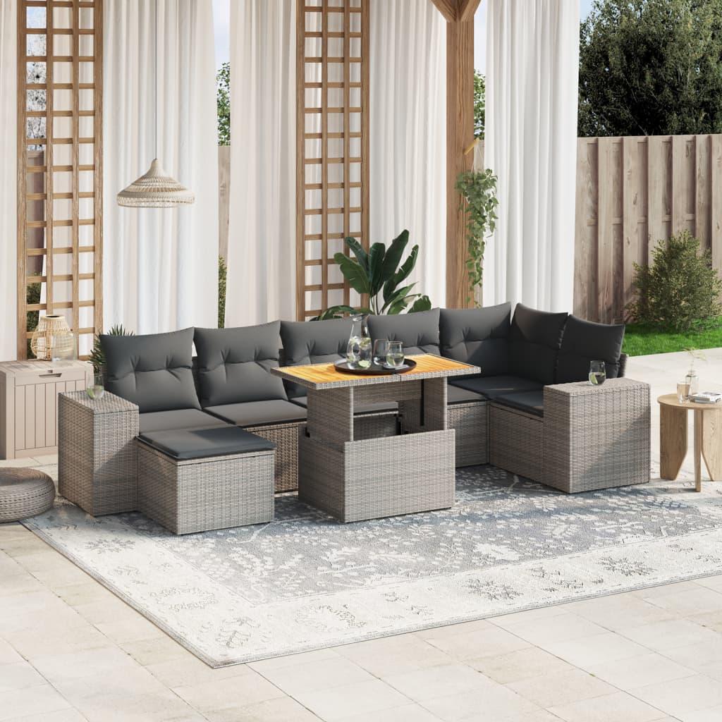 Sofasæt til haven 8 dele med hynder polyrattan grå