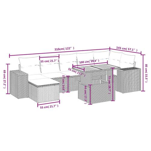 Sofasæt til haven 8 dele med hynder polyrattan grå