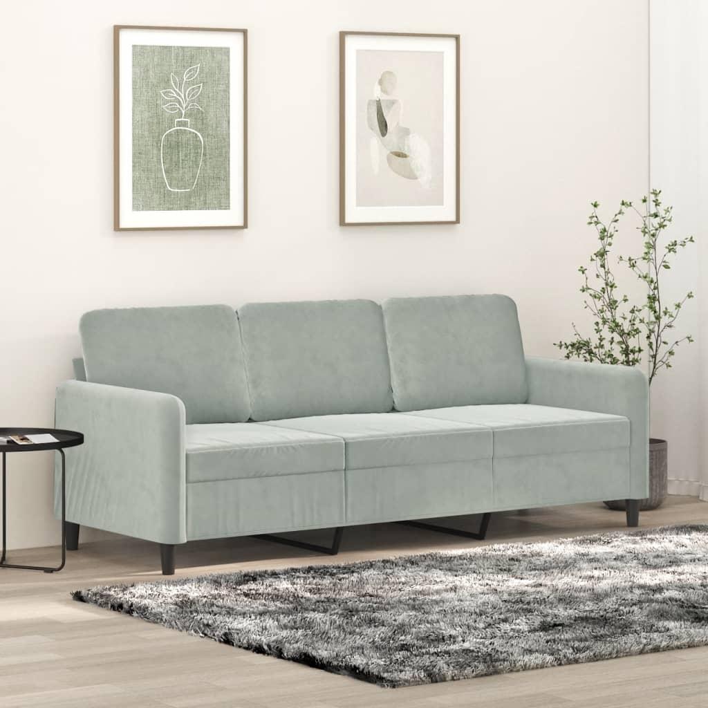 3-personers sofa 180 cm velour lysegrå billede