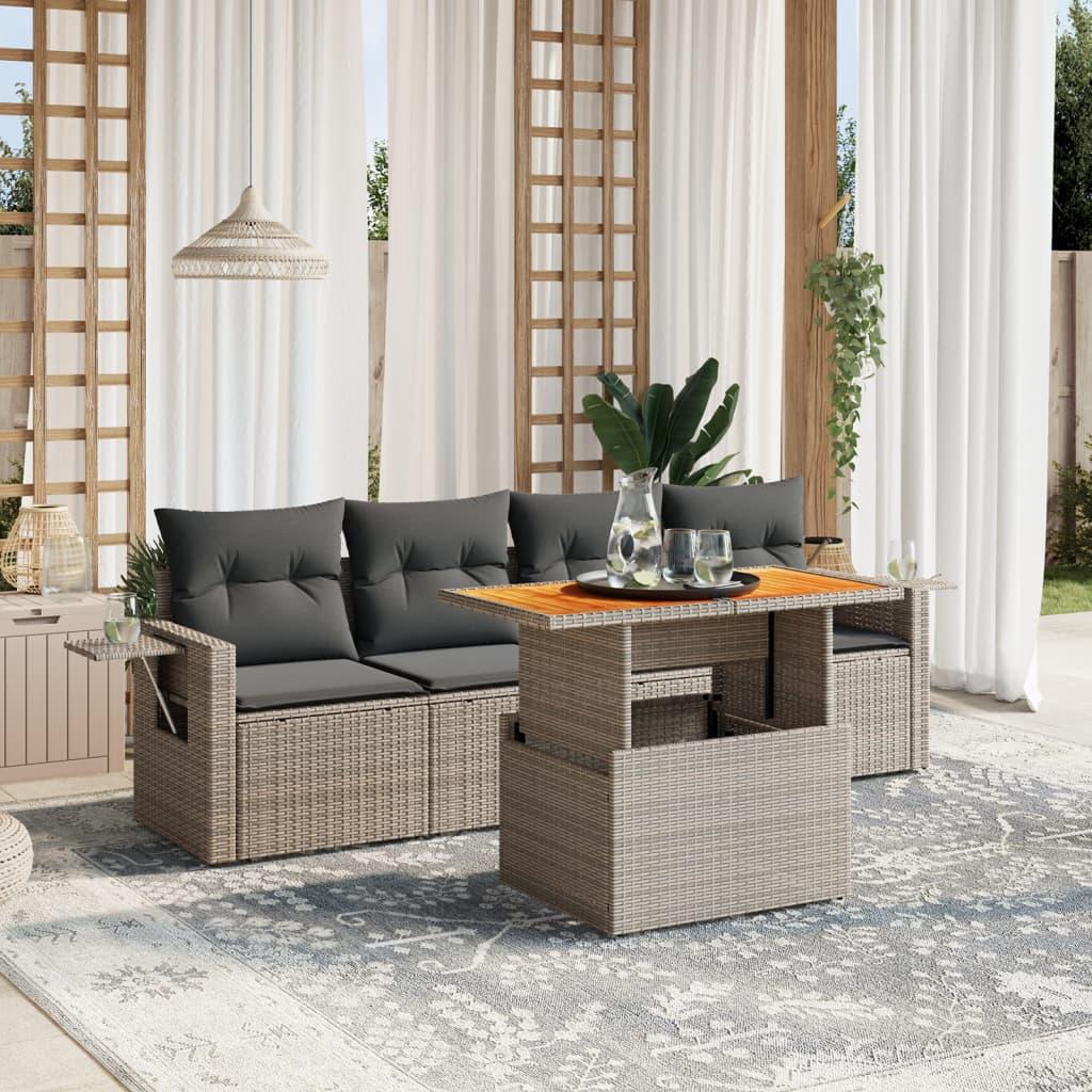 Sofasæt 5 dele med hynder polyrattan grå