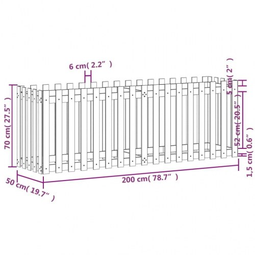 Højbed med stakitdesign 200x50x70 cm massivt douglasgran