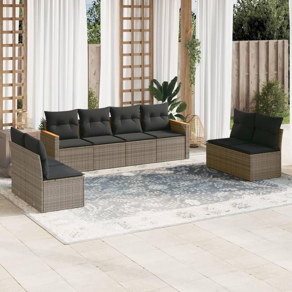 Sofasæt til haven 8 dele med hynder polyrattan grå