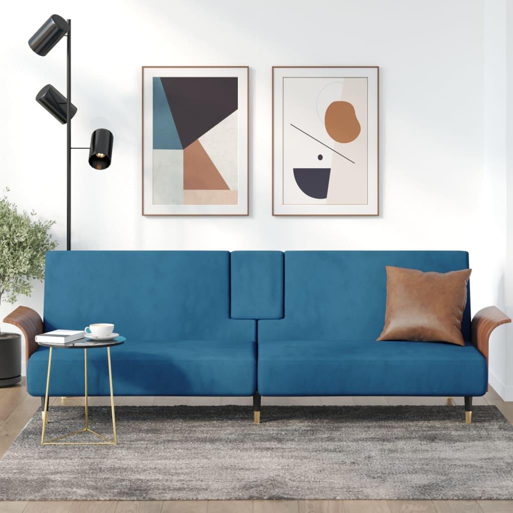 Sovesofa med kopholdere velour blå
