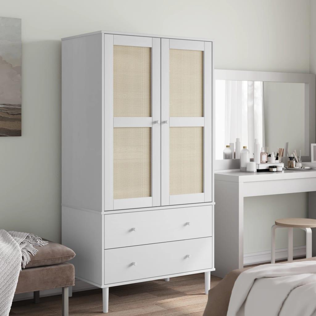 Klædeskab SENJA 90x55x175 cm rattan-look massivt fyrretræ hvid billede