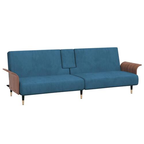 Sovesofa med kopholdere velour blå