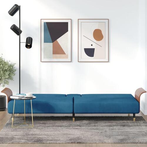 Sovesofa med kopholdere velour blå