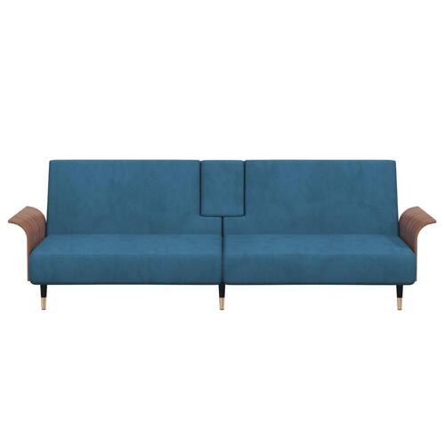 Sovesofa med kopholdere velour blå