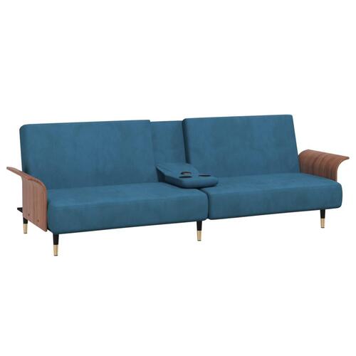Sovesofa med kopholdere velour blå
