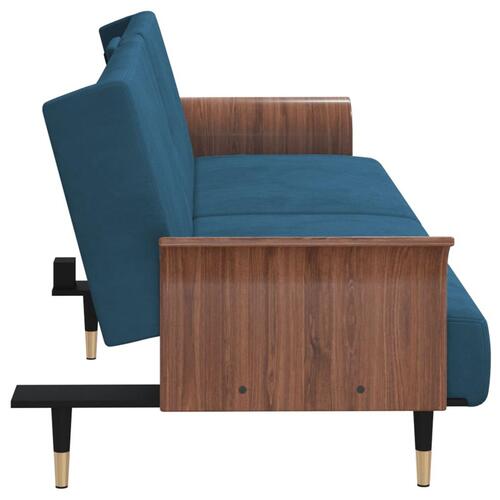 Sovesofa med kopholdere velour blå