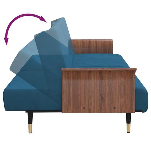 Sovesofa med kopholdere velour blå