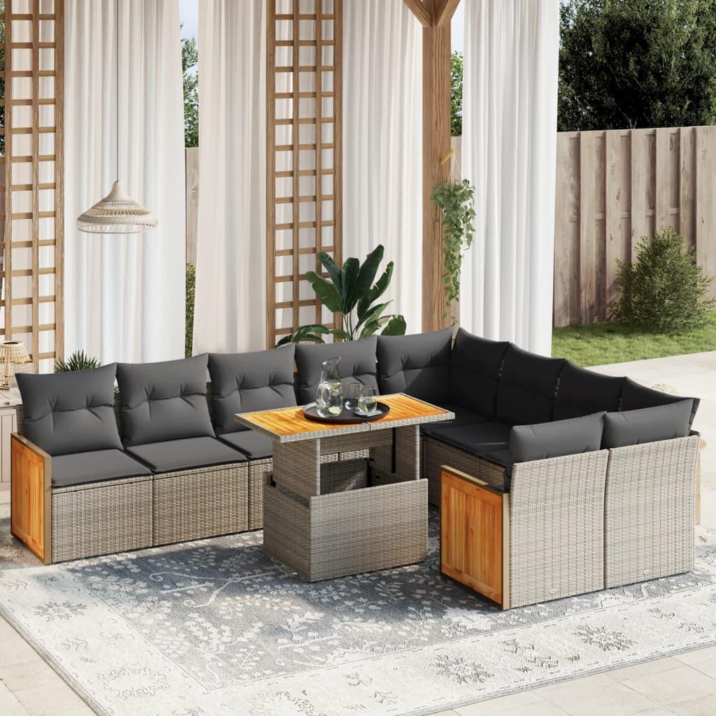 Sofasæt til haven 10 dele med hynder polyrattan grå billede