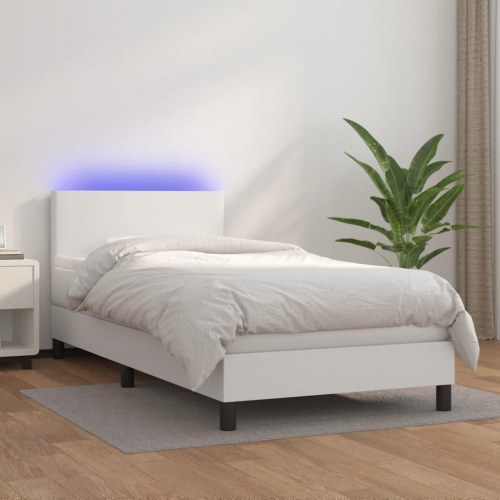 Kontinentalseng med LED-lys 100×200 cm - kunstlæder, hvid