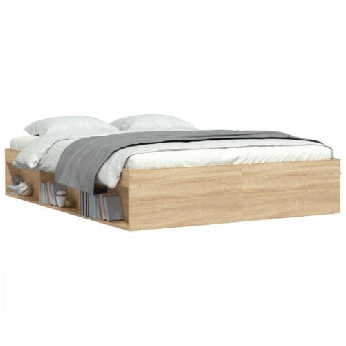 Sengeramme 150×200 cm - sonoma-eg med opbevaring