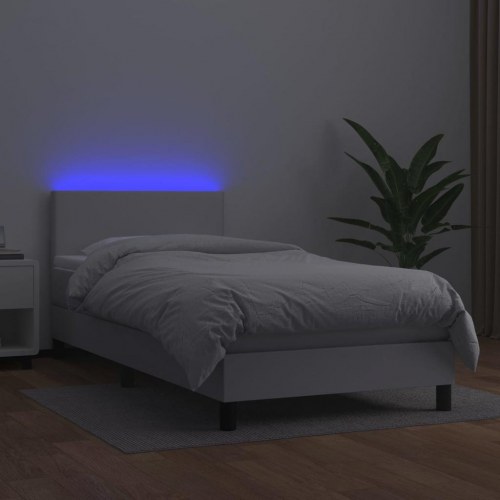 Kontinentalseng med LED-lys 100×200 cm - kunstlæder, hvid