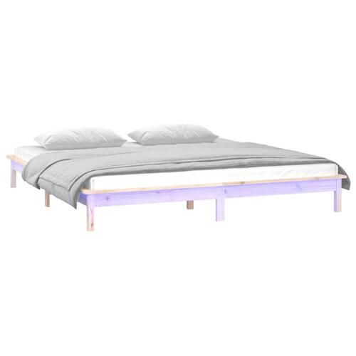 Sengeramme med LED-lys 200x200 cm massivt træ