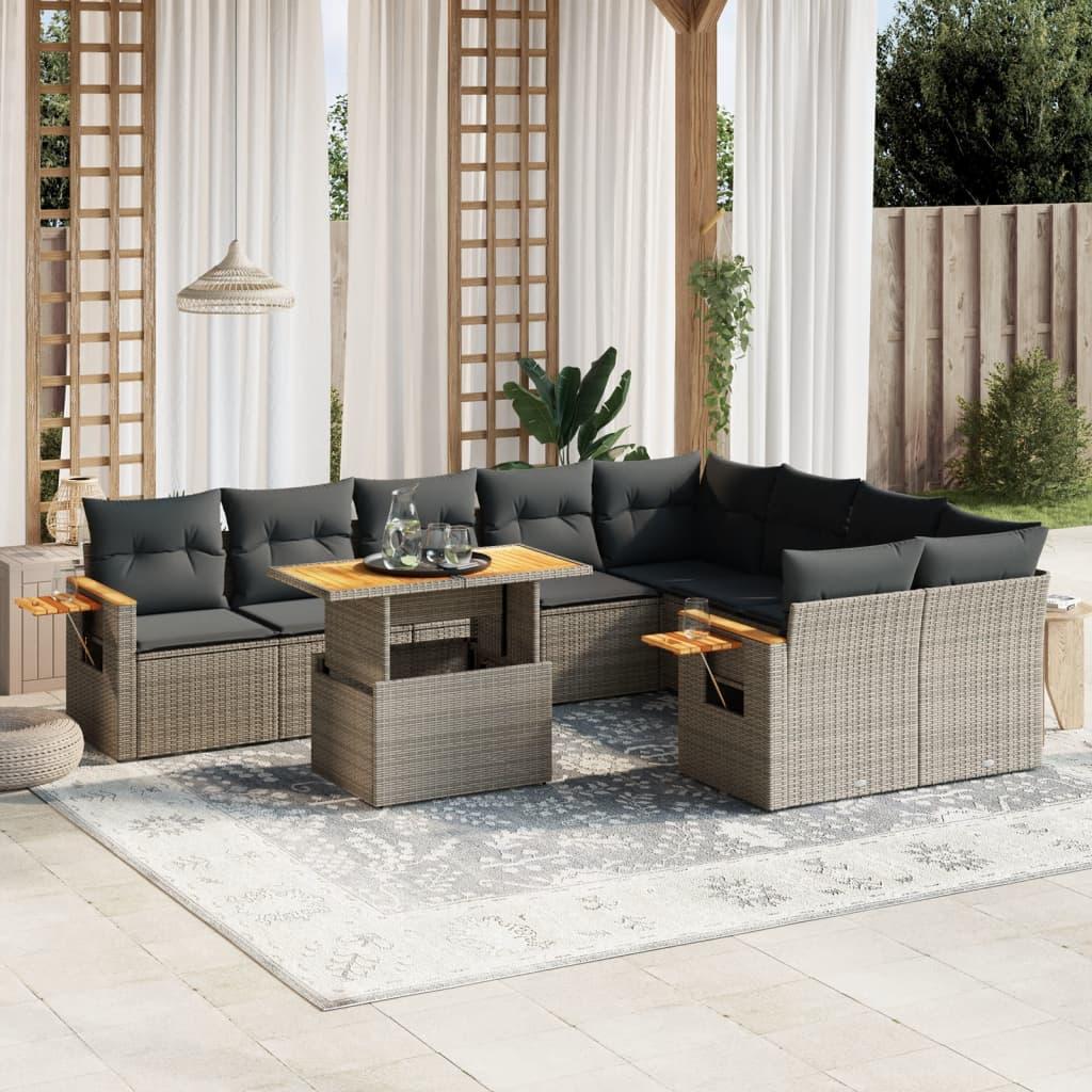 Havesofasæt i polyrattan - 10 dele med hynder, grå billede