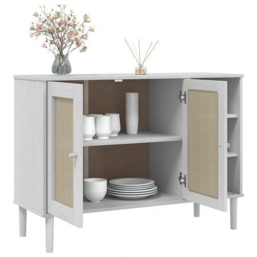 Skænk SENJA 112x40x80 cm rattan-look massivt fyrretræ hvid