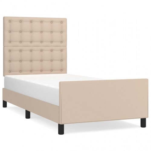 Sengeramme med sengegavl 90×200 cm i kunstlæder - cappuccino