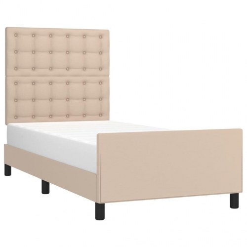 Sengeramme med sengegavl 90×200 cm i kunstlæder - cappuccino
