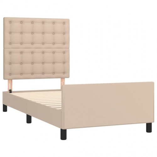 Sengeramme med sengegavl 90×200 cm i kunstlæder - cappuccino