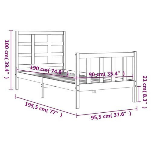 Sengeramme uden madras 90x190 cm massivt fyrretræ