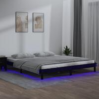 Sengeramme med LED-lys 200x200 cm massivt træ sort