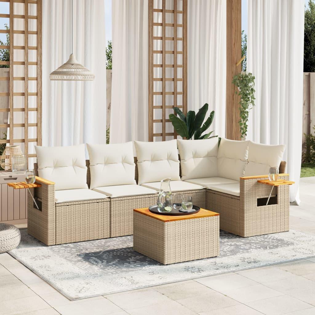 Sofasæt til haven 6 dele med hynder polyrattan beige billede