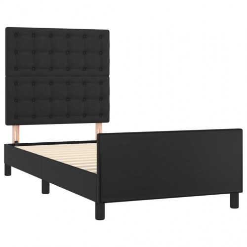 Sengeramme med sengegavl 100×200 cm i sort kunstlæder