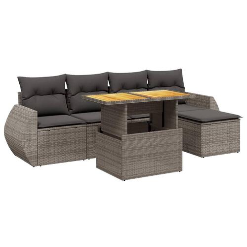 Sofasæt til haven 6 dele med hynder polyrattan grå