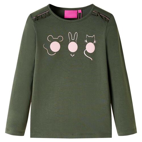 Langærmet T-shirt til børn str. 128 kakifarvet
