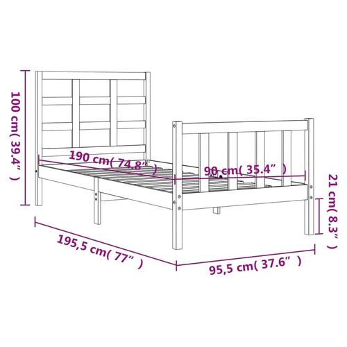 Sengeramme uden madras 90x190 cm massivt fyrretræ hvid
