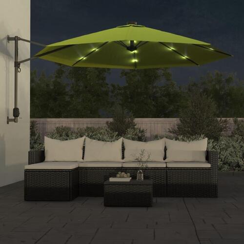 Væghængt parasol med LED-lys 290 cm æblegrøn