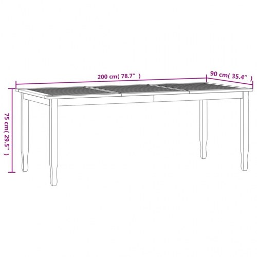 Havebord 200x90x75 cm massivt teaktræ
